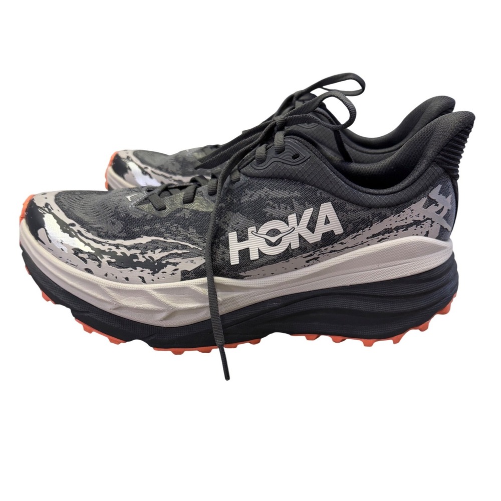 Hoka Stinson 7 Mens Black Grey Orange Trail Running Shoes 1141530-BCRP Size 10.5
